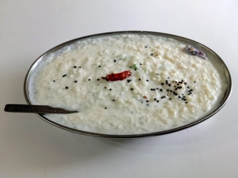 Curd rice served with homemade pickle