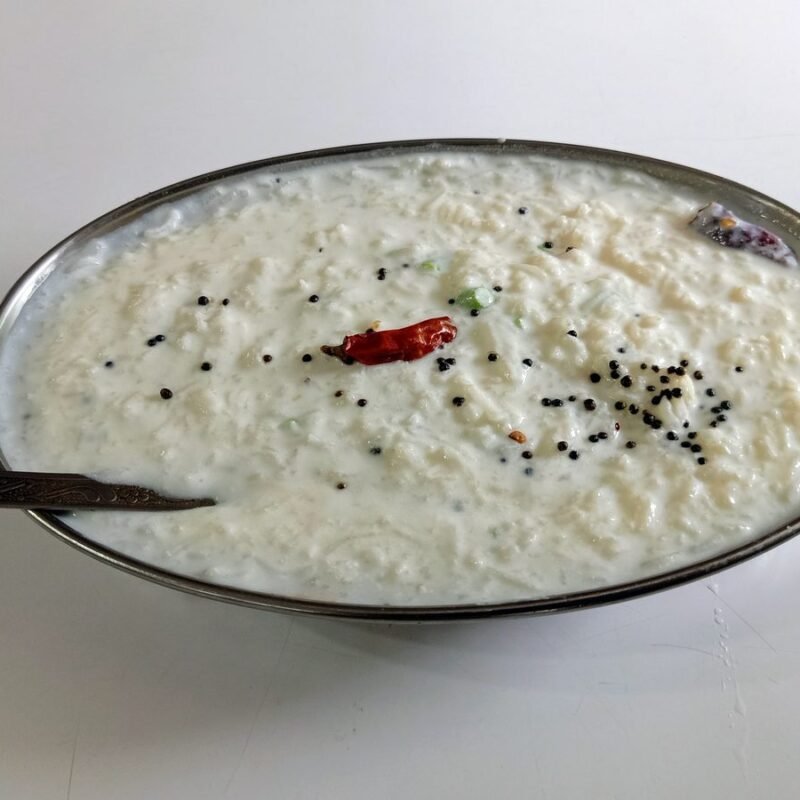 Curd rice served with homemade pickle