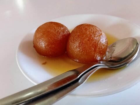 Gulab Jamun in rose-cardamom sugar syrup