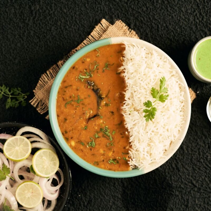 South Indian style curry served with rice