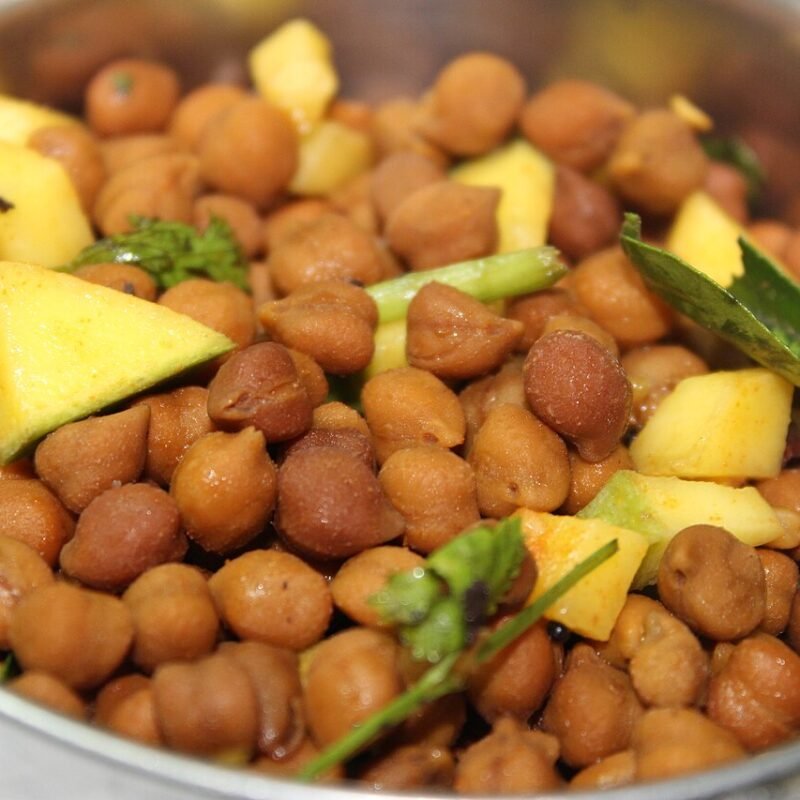 Black-eyed peas sundal with mango and curry leaves