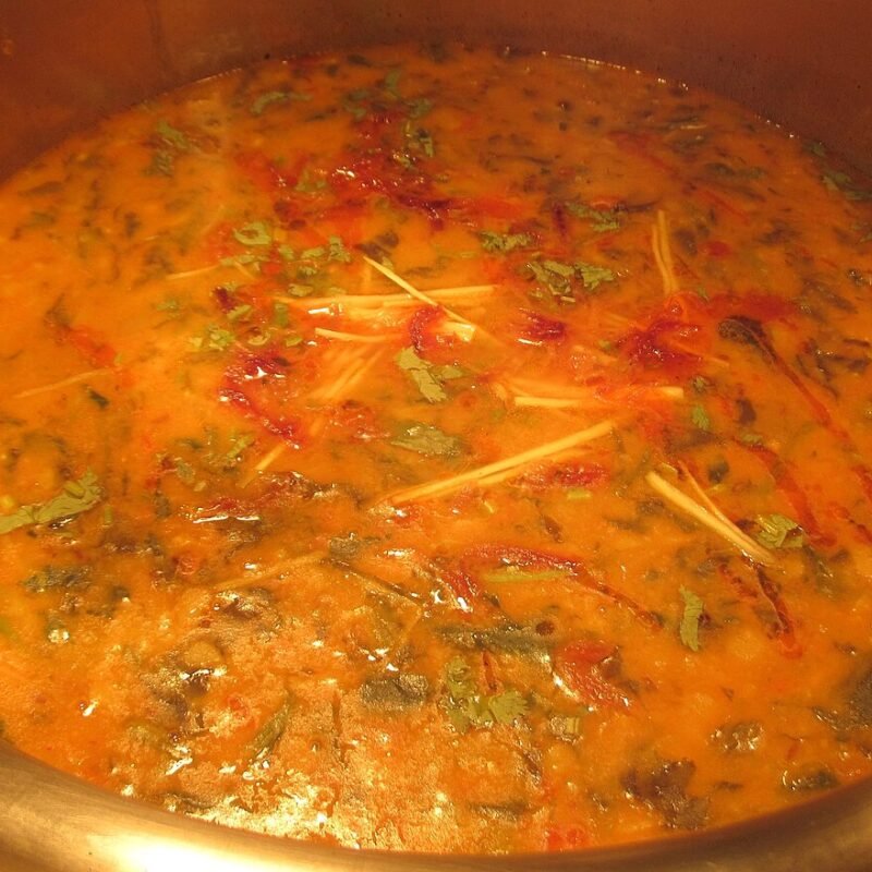 Lentils cooked with fresh greens