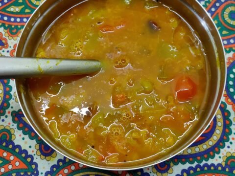 Hearty sambar loaded with seasonal vegetables