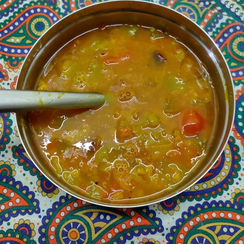 Hearty sambar loaded with seasonal vegetables