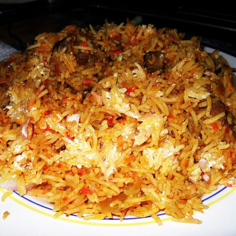 Mutton biryani with tender meat and fragrant rice