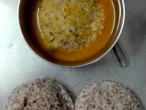 Finger millet idli served with sambar