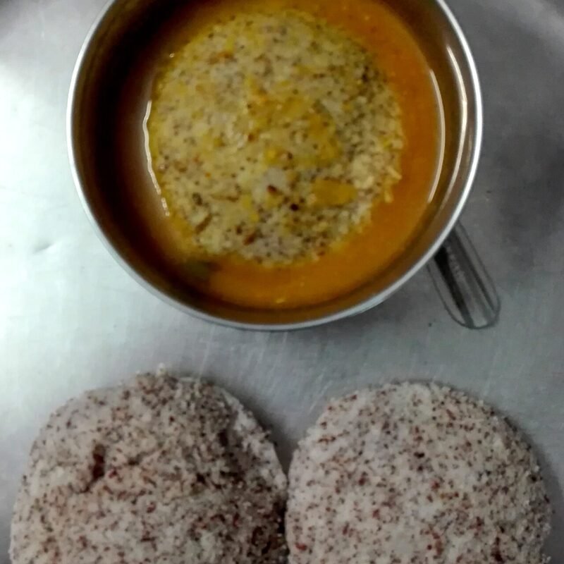 Finger millet idli served with sambar