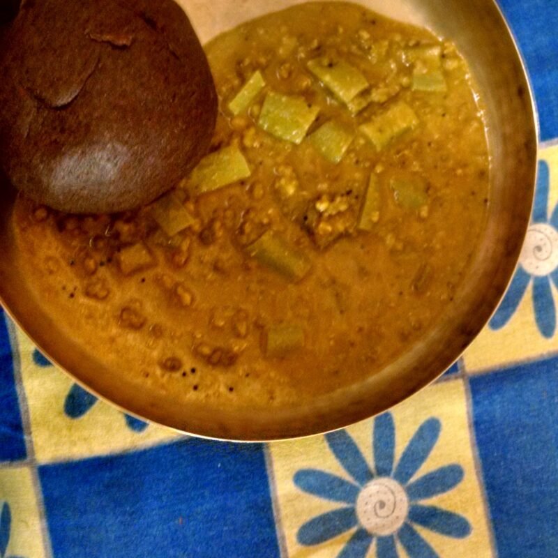 Ragi mudde with vegetable sambar