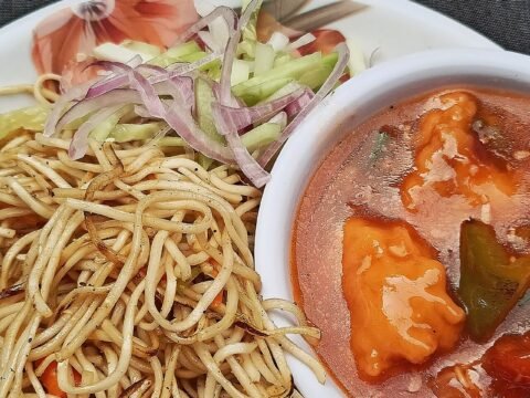 Indo-Chinese street-style noodles with vegetables