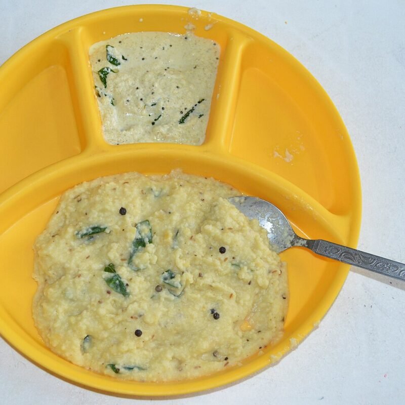 Foxtail millet pongal with pepper and coconut chutney