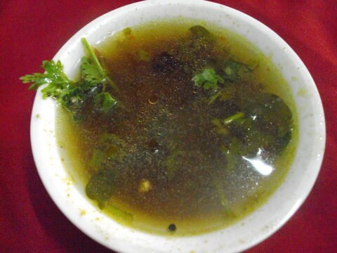 Tangy tomato soup with black pepper and coriander