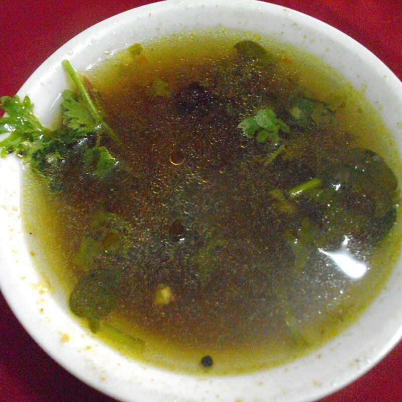 Tangy tomato soup with black pepper and coriander