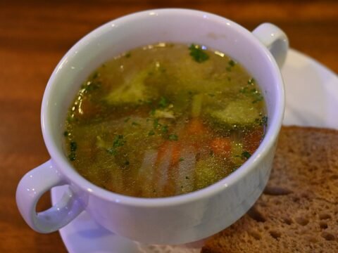 Light mixed vegetable soup with fresh herbs